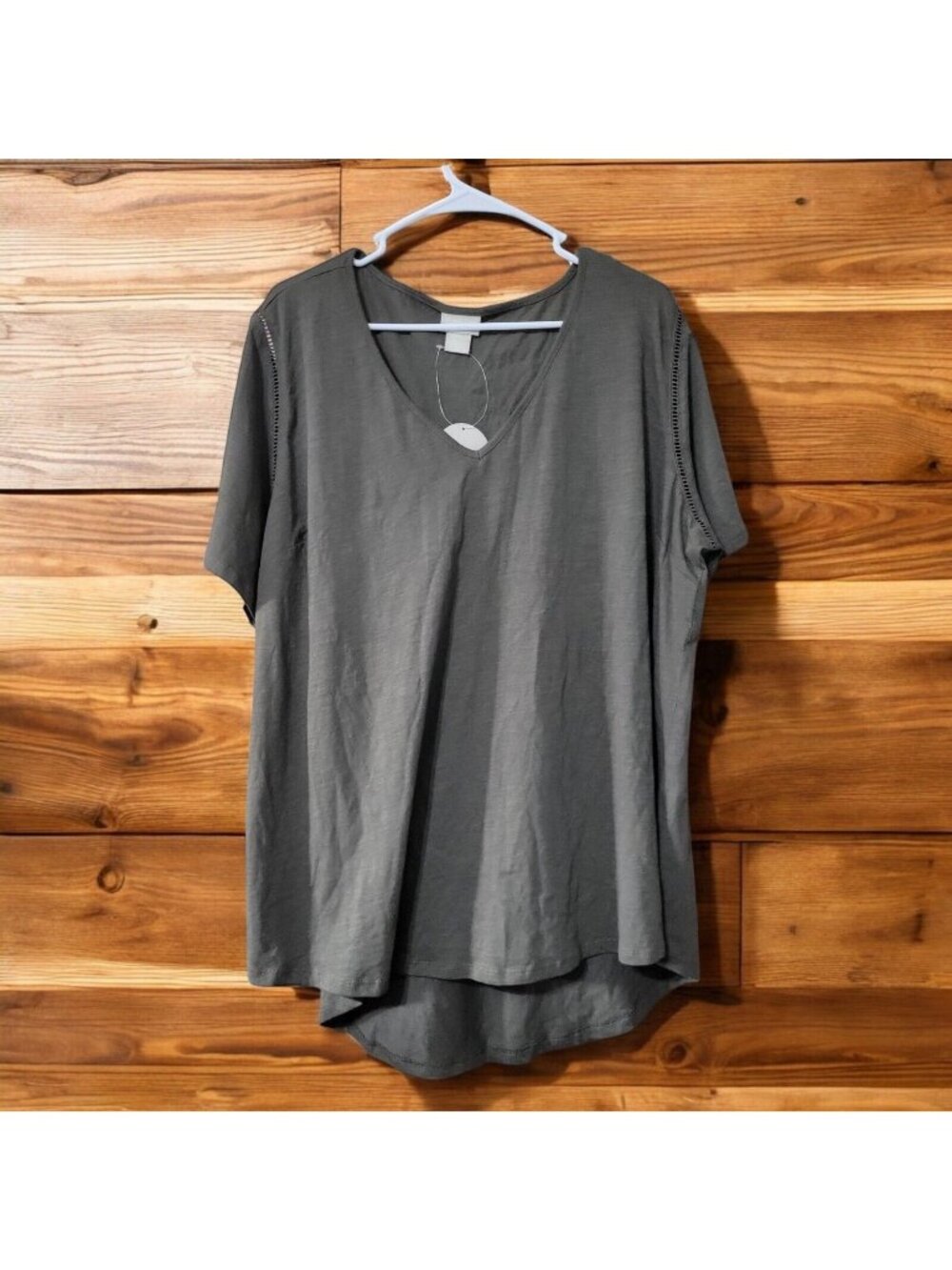 Zim & Zoe Olive Green Tee Flutter Sleeve Top 22/24 Cotton High-Low